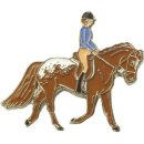 Pferde-Pin Appaloosa mit Reiter