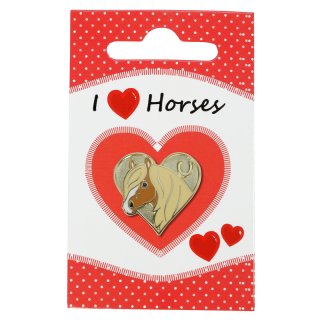 Pin "I love Horses" auf Karte (Pferdekopf in Herz)