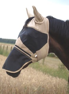 Fliegenmaske Premium mit Ohren und Nüsternschutz beige Pony